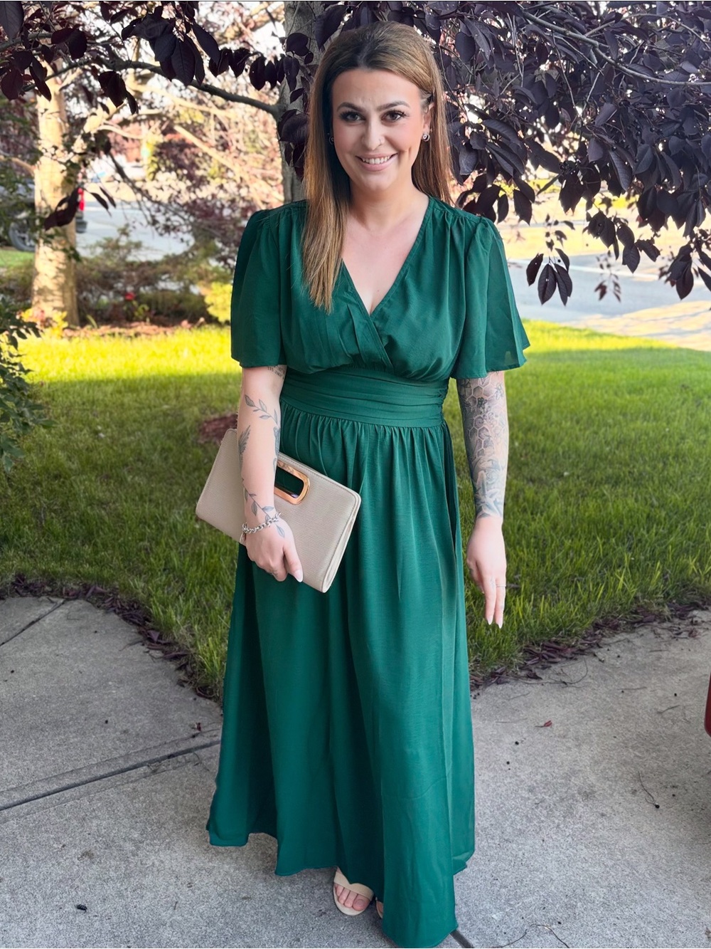 Elegant Green V-Neck Maxi Dress